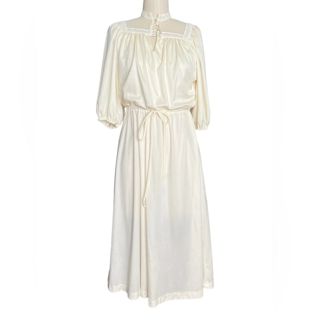 1970s Montgomery Ward Young & Now Boho Prairie Wedding Dress Union Made in USA